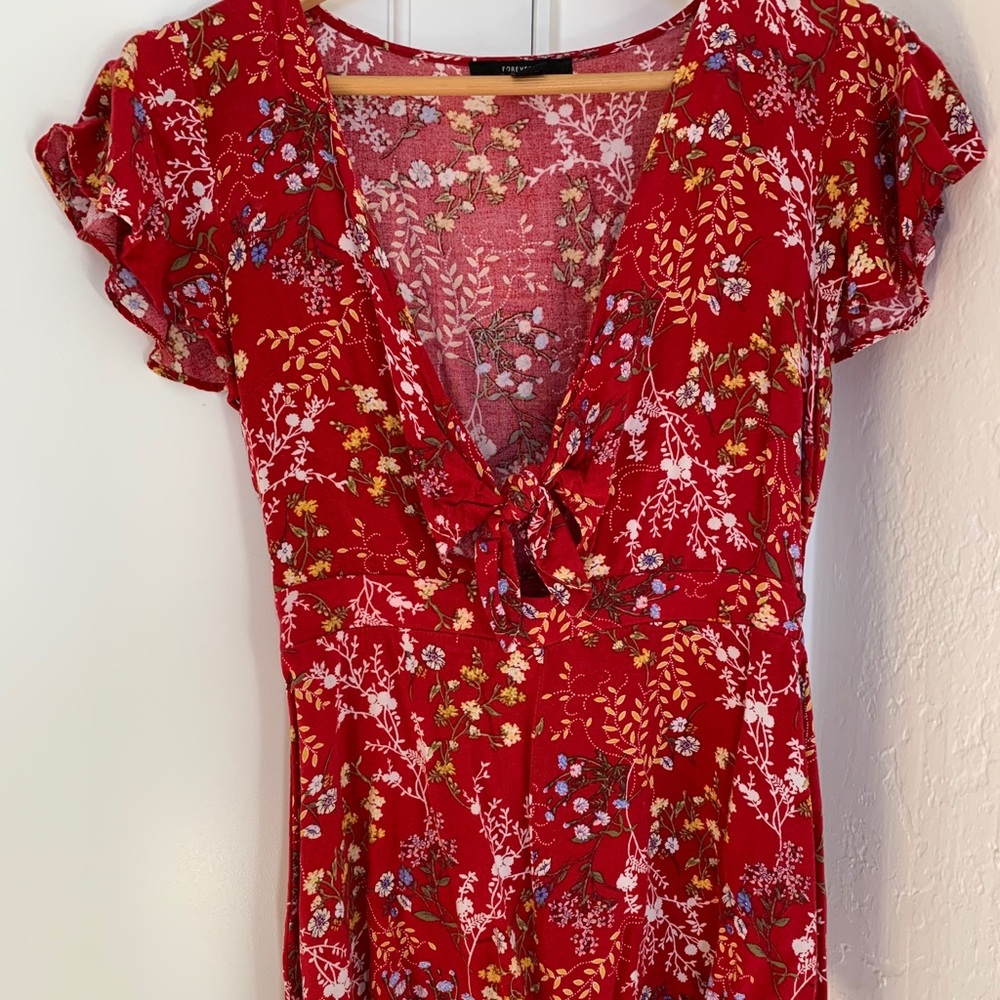 Floral bow tie red romper